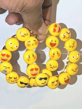 Ladies Yellow Emoji Bead Stretch Earrings Fun Jewelry For Kids And Adults